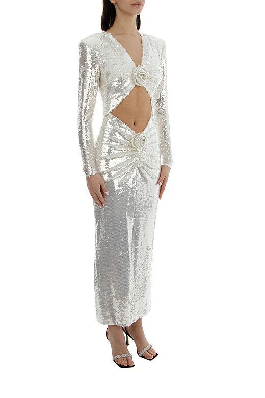 Robe à Sequins avec Détail Découpé et Fleurs 3D - mallymu