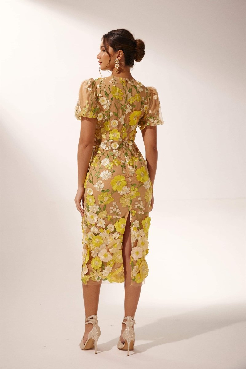 Robe Midi Fleurie à Col V Sally - mallymu