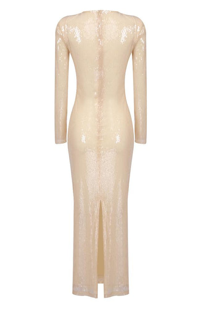 Robe à Sequins avec Détail Découpé et Fleurs 3D - mallymu