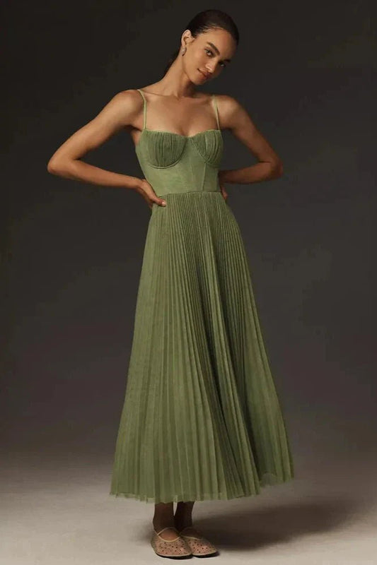 Robe Midi Fit & Flare en Tulle Plissé avec Bustier - mallymu
