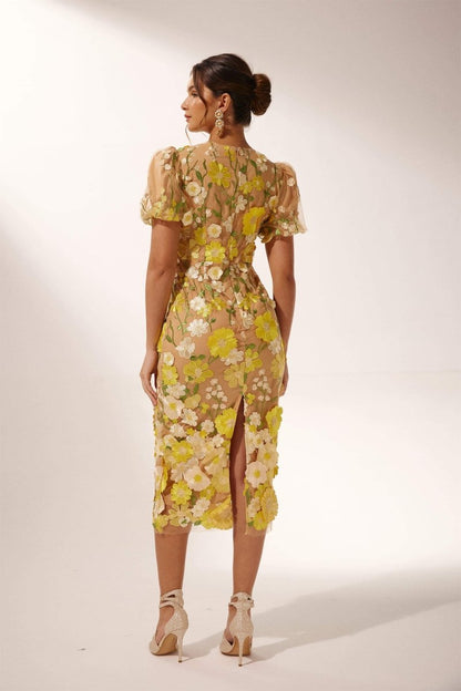 Robe Midi Fleurie à Col V Sally - mallymu
