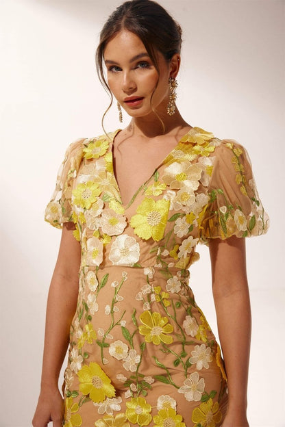 Robe Midi Fleurie à Col V Sally - mallymu